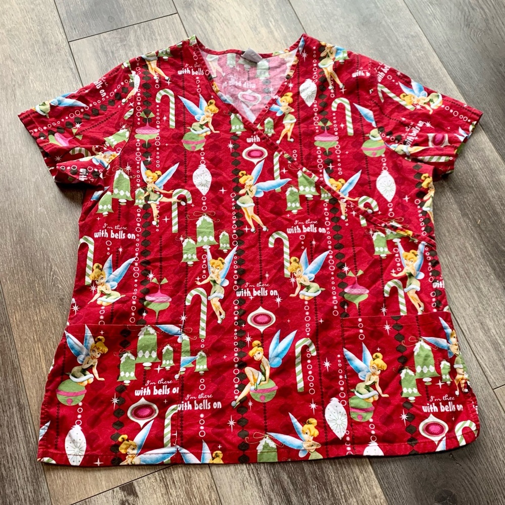 Tinker Bell Christmas Scrub Top by Disney Medical Nurse Dental Veterinarian